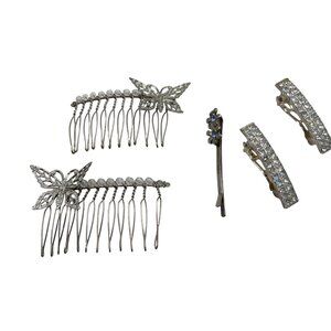 Set Of Rhinestone & Butterfly Hair Accessories - Barrettes Combs & Bobby Pins